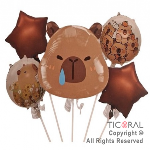 SET DE GLOBOS METALIZADO CAPIBARA CARA 5 UNIDADES X 1